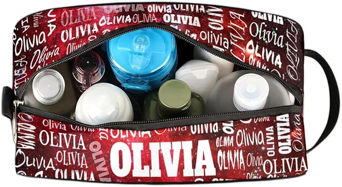 KFNHN Personalized Name Travel Makeup Bag for Women Red Galaxy Universe