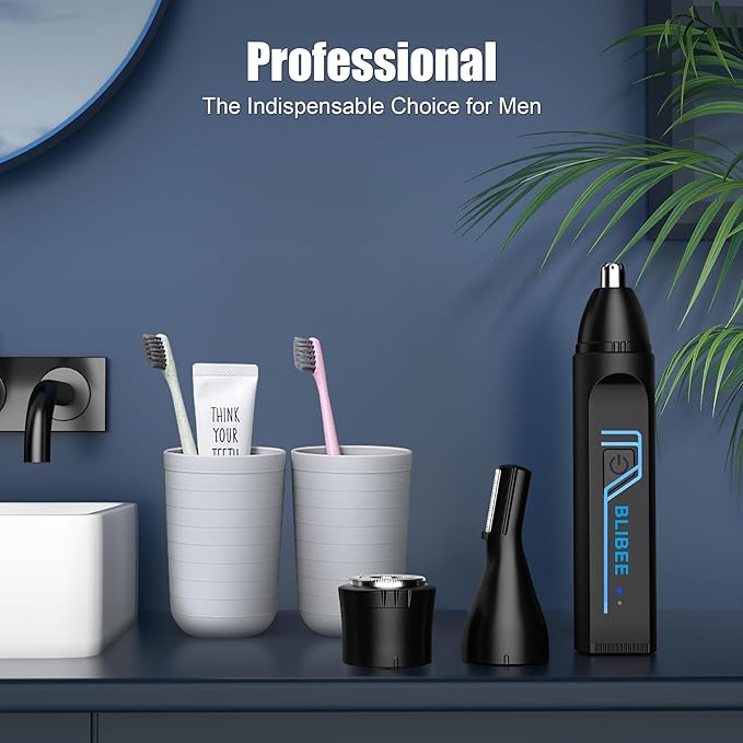 BLIBEE Nose Hair Trimmer for Men, 2025 Professional Painless USB Rechargeable Eyebrow Trimmer, Ear and Nose Hair Trimmer for Men Women, Facial Hair Remover with Powerful Motor, Black