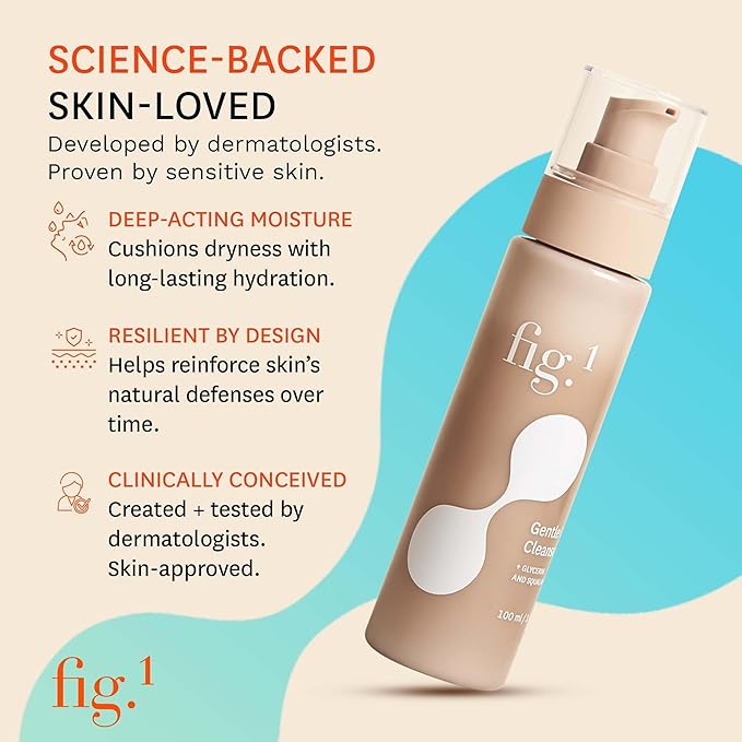 Fig.1 Hydrating Facial Cleanser for Women | Gentle Face Wash with Glycerin & Squalane | Non-Drying, Fragrance-Free Formula for Sensitive Skin | 3.4 oz Refillable Bottle