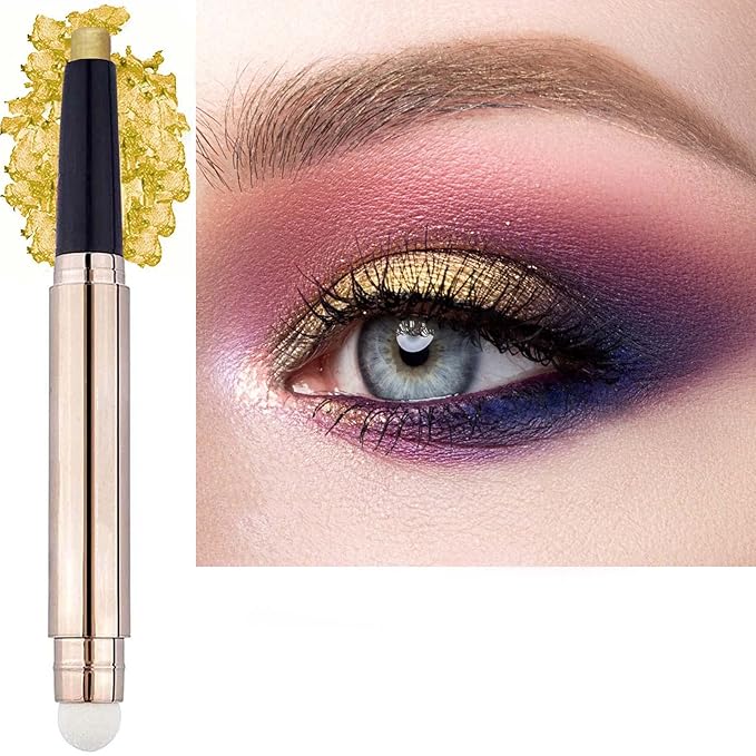 SAUBZEAN Gold Eyeshadow Stick Makeup, Highlighter Matte Cream Eye Shadow Pencil, Waterproof Hypoallergenic Long Lasting Crayon, Glitter Primer Palette Shimmer Eyeliner Pen wiht Soft Brush