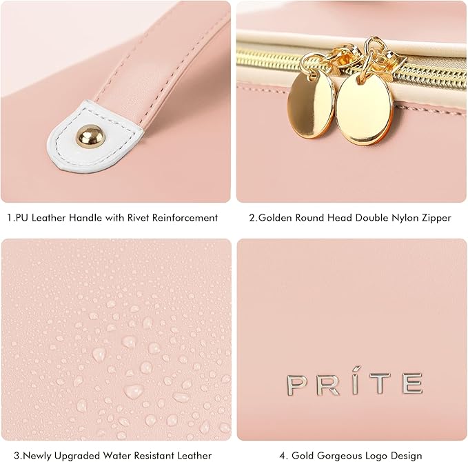 Prite Makeup Bag Travel Toiletry Bag Open Flat Cosmetic Organizer for Women