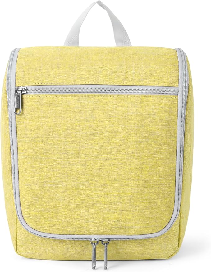 Della Gao Travel Hanging Toiletry bag for Men & Women, Water-resistant Sturdy Nylon Toiletries Organizer for Cosmetics, Makeup Brushes, Shaving Tools, Bathroom Bag, Yellow