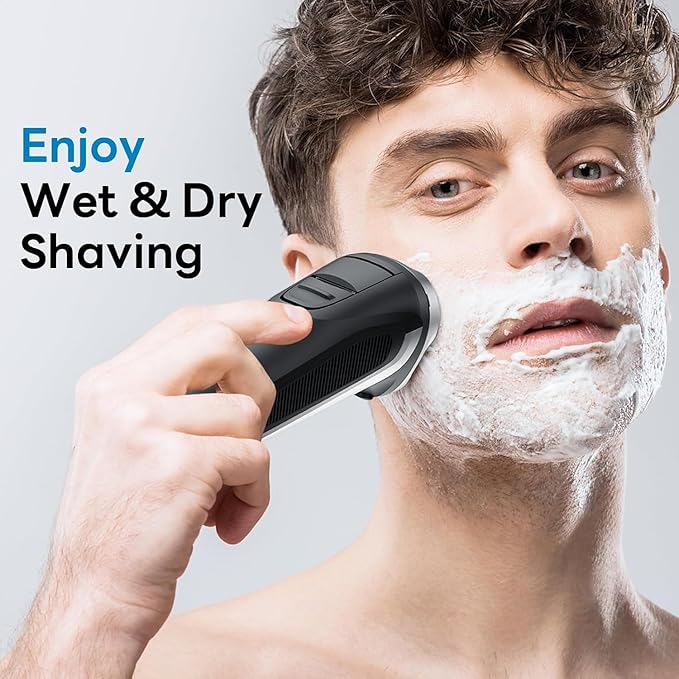 DOAO Electric Razor for Men, 100% Waterproof, Gentle on Sensitive Skin, Wet & Dry Rotary Electric Shavers for Men, Pop-up Beard Trimmer, 120 Min Shaving, 1.5H Fast Charge, Ergonomic Men's Shaver