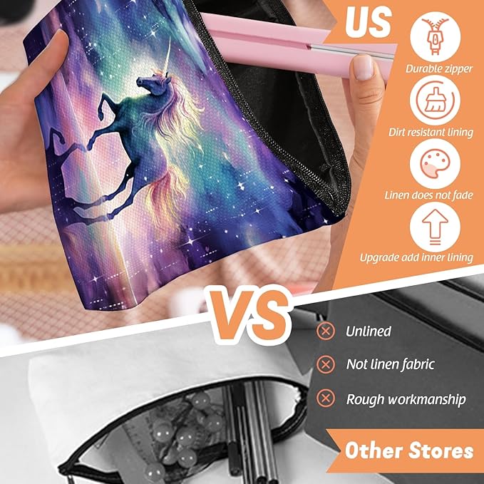 Scribesense Makeup Bag Travel Cosmetic Bags Small Makeup Case Waterproof Zipper Pouch for Women Girls 7X9inches - Unicorn in A Starry And Cloudy Background