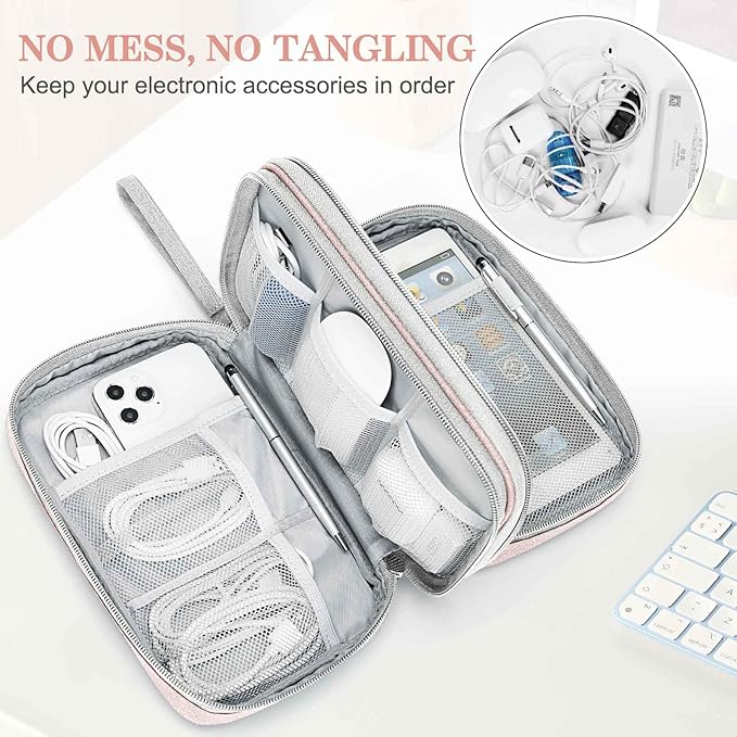 FYY Electronic Organizer, Travel Tech Pouch Bag, Large, Light Pink