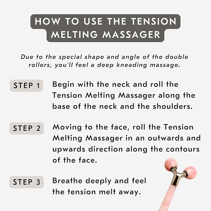 Mount Lai Rose Quartz Tension Melting Massager for Face and Neck | Rose Quartz Face Roller and Neck Massager for Relieving Tensions and Stress