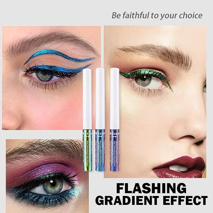 Corleone Glitter Liquid Eyeliner, Metallic Change Color Rainbow Eyeliner Gel MultiColor Highly Pigmented Waterproof Longer-Lasting Colorful Eye Liner Gift Kit for Women and Girls (A2)
