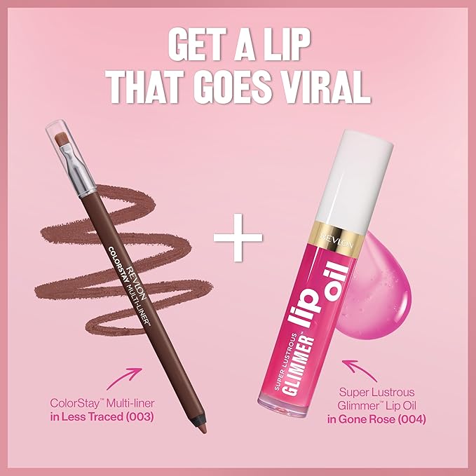 REVLON Super Lustrous Glimmer Lip Oil, 004 Gone Rose, 0.13 fl oz