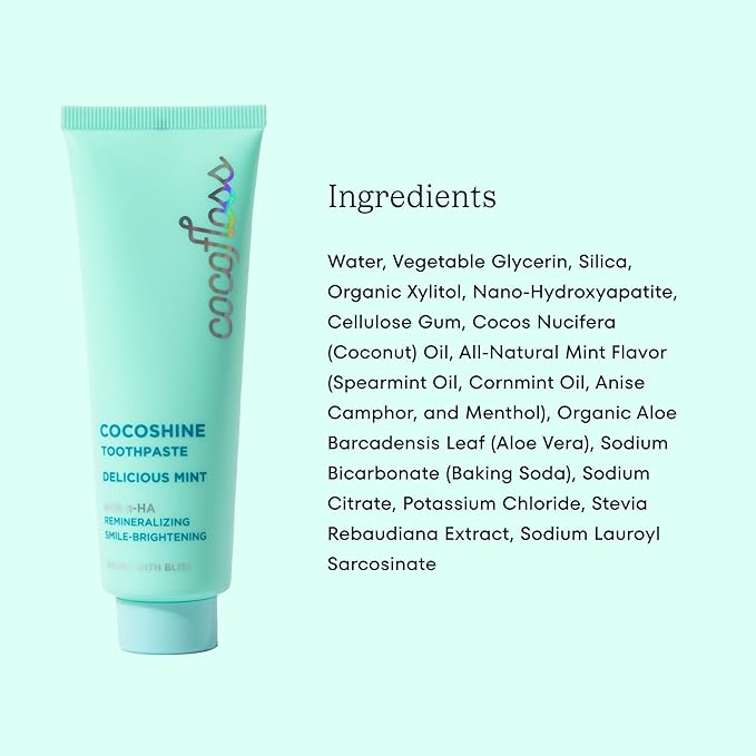 Cocoshine Teeth Whitening Toothpaste by Cocolab, Nano-Hydroxyapatite Toothpaste, Non-Fluoride with Xylitol and Coconut Oil, Gently Formulated for Sensitive Teeth, For Adults and Kids, Mint, 3.4 Oz