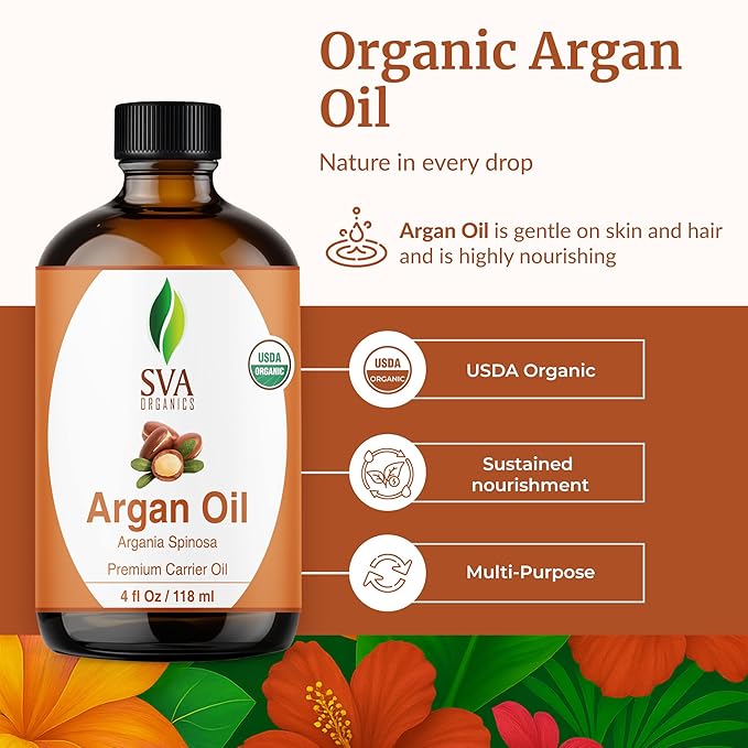 SVA Organic Argan Carrier Oil, Glass Bottle with Dropper, 4 Fl Oz (118 ml)