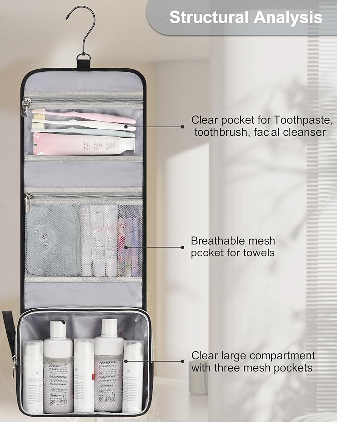 Small Hanging Toiletry Bag for Men and Women, Portable Hanging Organizer