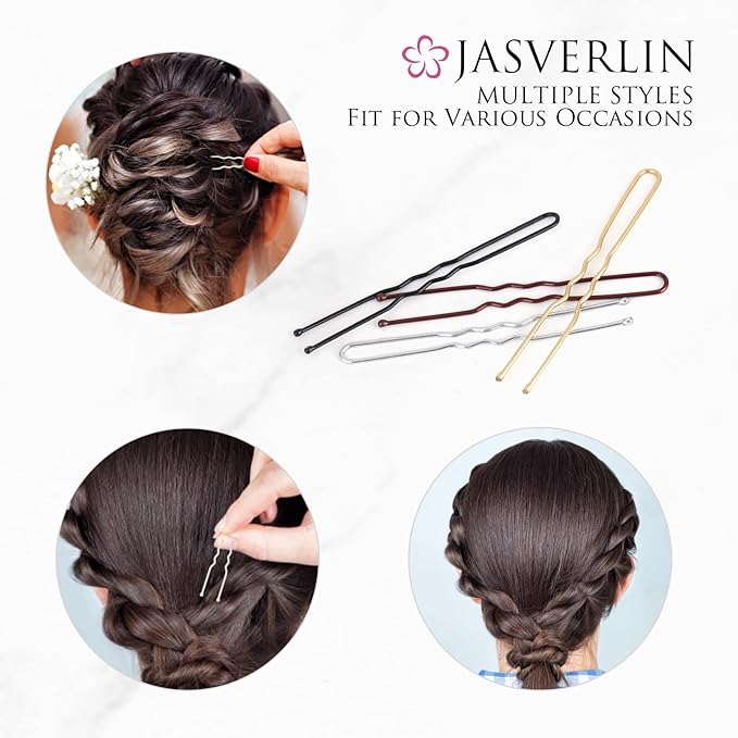 JASVERLIN U Shaped Hair Pins Silver, 2.4 In Bun Bobby Hairpin 100 Pcs