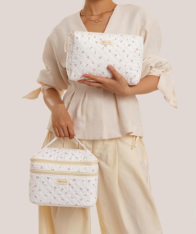 HBselect 2Pcs Travel Makeup Bag Large Quilted Cosmetic Bag Make up Bag