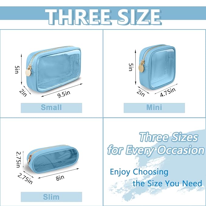 UIXIZQ Clear Small Pencil Pouch Makeup Bag for Purse,Nylon&PVC Pencil Case Waterproof Makeup Brush Holder with Zipper,Preppy Transparent Pen Bag Travel Cosmetic Bag for Women Office(Slim-Blue)