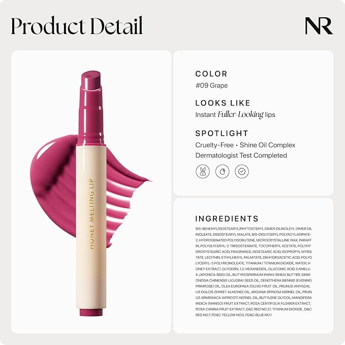 Nature Republic HONEY MELTING LIP (09 GRAPE) | SOFT LIP STICK Hydrating Gloss, Moisturizing balms, Sheer tint, Shine & Nude, Glowy Finish, korean make up