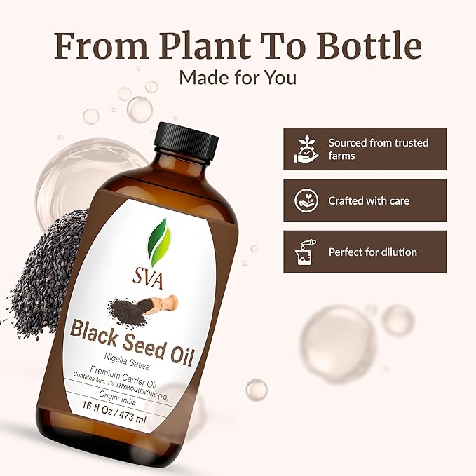 SVA Black Seed Carrier Oil, Glass Bottle, Large Size, 16 Fl Oz (473 ml)