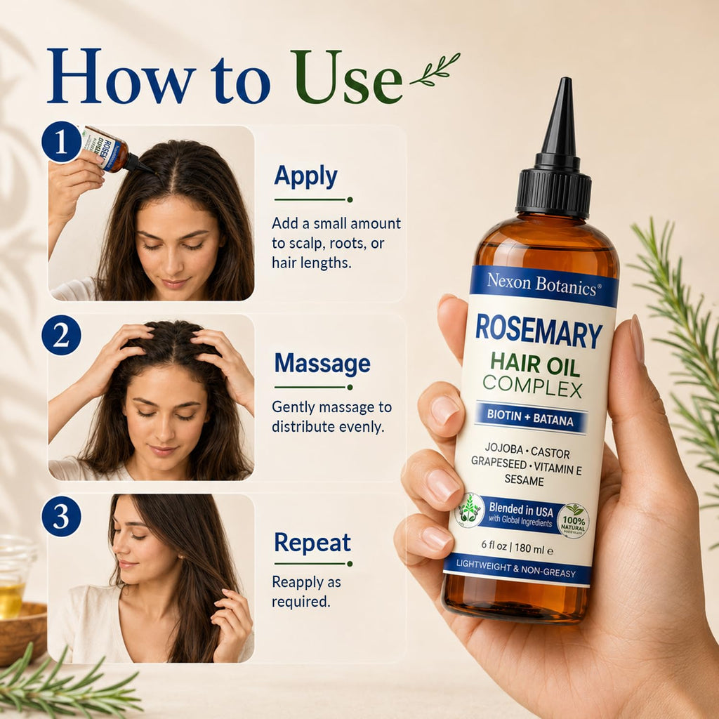 Batana Rosemary Oil for Hair Growth 6 fl oz - Lightweight Scalp Oil for Dry, Damaged Hair & Frizz Control - Aceite de Romero Para el Cabello - Nexon Botanics