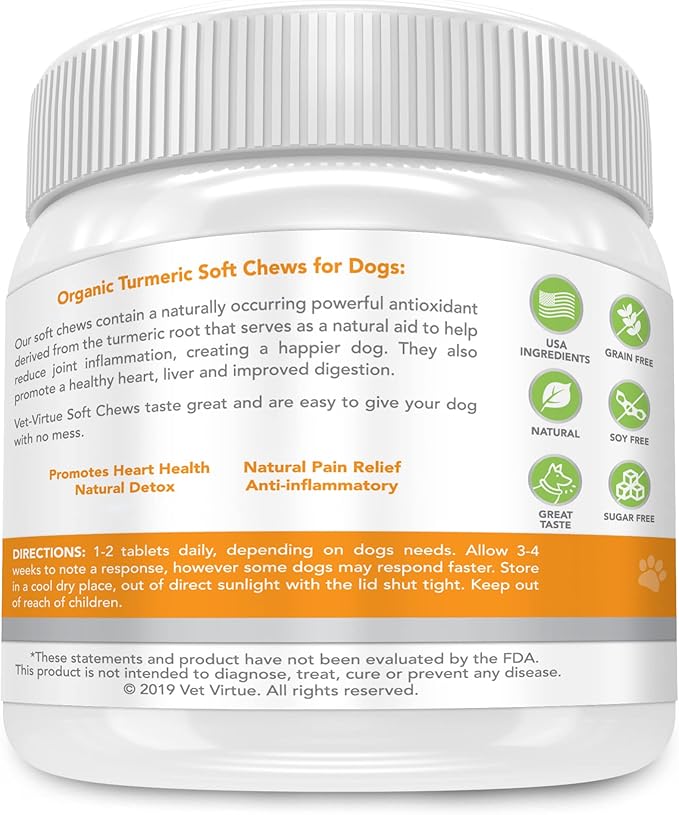 Turmeric for Dogs - Hip & Joint Supplement for Senior Dogs with Arthritis | Natural Anti Inflammatory Pain Relief | Organic Curcumin, Collagen & BioPerine | NASC Certified Made in USA - 60 Soft Chews