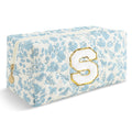 Small Personalized Initial A-Z Preppy Patch Makeup Bag,White PU Chenille Letter Travel Cosmetic Pouch with Zipper,Cute Toiletry Bag,Gift Ideal for Teen Girls Women Teacher Bridesmaid,Letter S