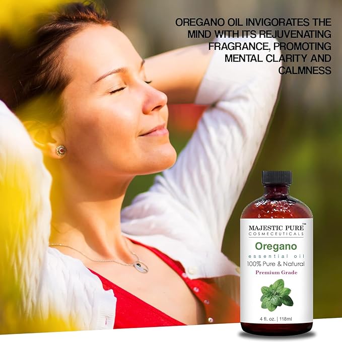 Majestic Pure Essential Oil with Glass Dropper - 100% Pure and Natural - Essential Oils for Diffuser, Aromatherapy, Soap and Candle Making, Oregano Essential Oil, Oregano Oil, 4 Fl Oz