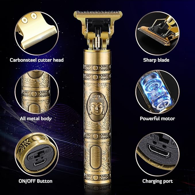 PXLISIE Hair Clippers for Men, Professional Cordless Rechargeable Beard Trimmer Gold Kit with Guide Combs