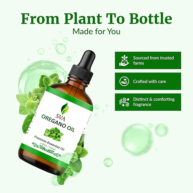 SVA Oregano Essential Oil 4 Fl Oz – for Diffuser, Skin & Hair Care – Ideal for Massage & DIY Blends – with Dropper