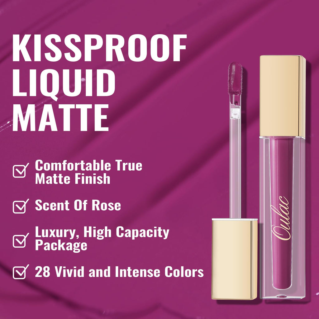 Oulac Matte Liquid Purple Lipstick for Women, Dark Violet Long Lasting Lipstick, Waterproof Lip Stain, No Transfer, Creamy High Pigmented Formula with Vitamin E, Vegan & Cruelty-Free M15