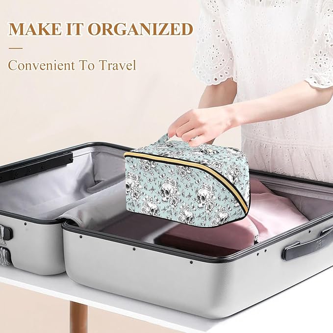 MNSRUU Makeup Organizer Bag, Vintage Goth Skull Travel Makeup Bags Makeup Vanity Case Large Capacity Rhombus Cosmetic Toiletry Bag for Girl Women Ladies