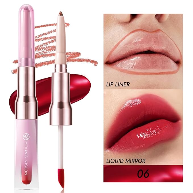 Mrettick 3 PCS Lip Liner and Lip Stain Combo Set, High Pigmented Long Lasting Velvet Lip Tint, Well-Defined Lipliner, Weightless Waterproof Not Animal Tested, Matte Finish Makeup