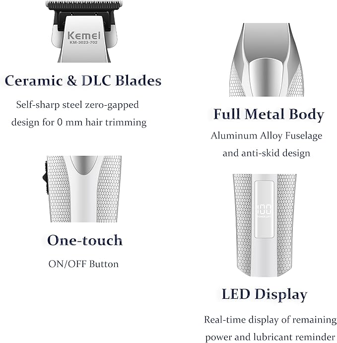 KEMEI Hair Trimmer for Men 9000 RPM Zero Gapped Trimmers for Barbers