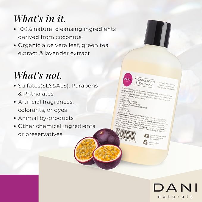 DANI Naturals Passion Fruit Body Wash, Sulfate-Free and Vegan, 12 fl oz