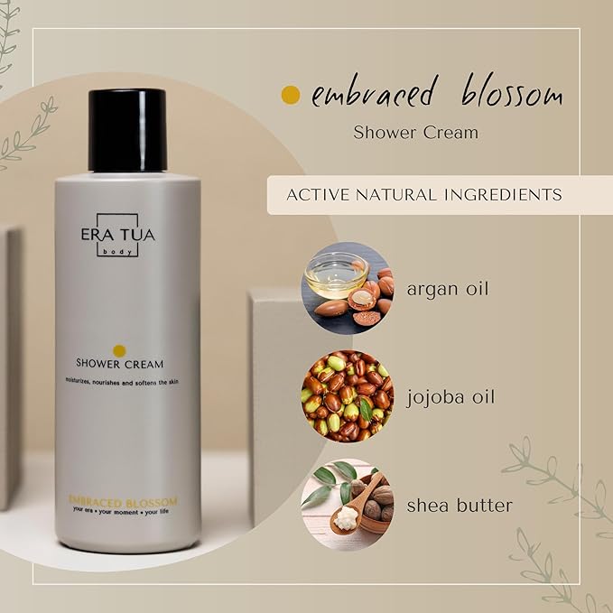 ERA TUA Embraced Blossom Shower Cream | Dutch Made & Formulated | Natural, Vegan, Paraben Free & Cruelty Free | Moisturizing Body Wash for All Skin Types | Orange Blossom & Jasmine Scent | 200 ml