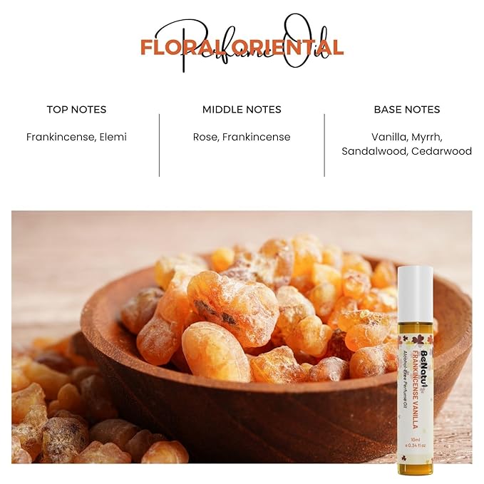 benatu Frankincense Vanilla Perfume Oil Roll On for Women and Men, Alcohol Free Eau de Parfum, Travel Size Essential Oil Body Fragrance, Long Lasting Concentrated Woody Flower Scent, 10 ml