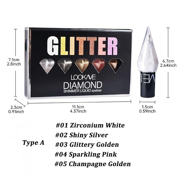 MooGlamor 5 Pcs Liquid Glitter Eyeshadow Set Colorful Eyeliner with Long-Lasting and Waterproof Shinning Eye Shadow Gift for Women Eye Makeup(Diamond A)