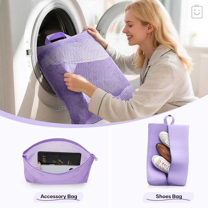 Veken 9/11 Set Compression Packing Cubes Garment Bags for Travel Essentials,Compressible Expandable Luggage Organizer Bags for Clothing,Space Saver Bags with Over 1000 pcs of Mesh Holes(Light Purple)
