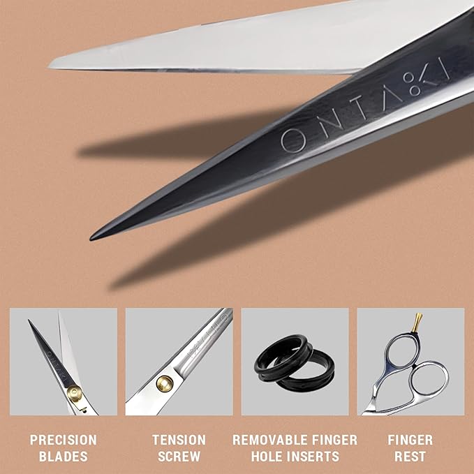 Ontaki Beard & Mustache Scissors & Combs for Men - 5.5" Silver, Right Hand