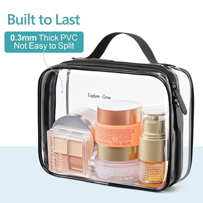 PACKISM Clear Makeup Bag Travel - TSA Approved Toiletry Bag, 2 Pack Black