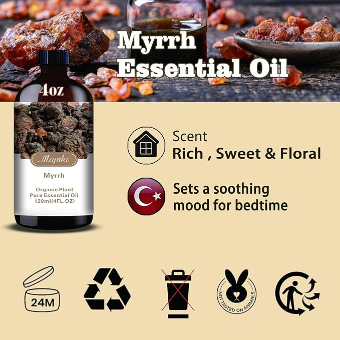 MLYNKL Myrrh Essential Oil,for Aroma,Massage,4oz+Roll-On 0.33oz