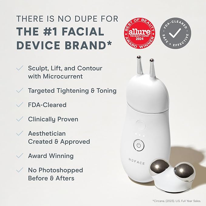 NUFACE Trinity+ Facial Massager + Lip & Eye Attachment - FDA-Cleared Face Sculpting Tool, Targeted Lift for Brows, Eyes & Lips, Reduces & Smooths Smile, Fine Lines - Microcurrent Facial Device