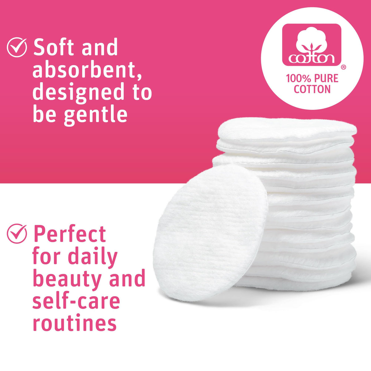 Simply Soft Premium Cotton Rounds, 100% Pure Cotton, Absorbent Cotton Pads, 100 Count (Pack of 6)
