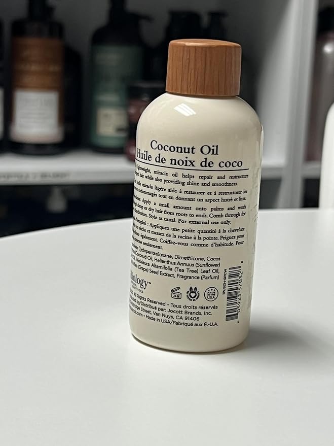 Oliology Coconut Hair Oil - Meds Split Ends, Controls Frizz, Hydrates & Softens - Lightweight Formula Helps Repair Distressed Hair from Heat Styling & Treatments | & Paraben Free (4oz)