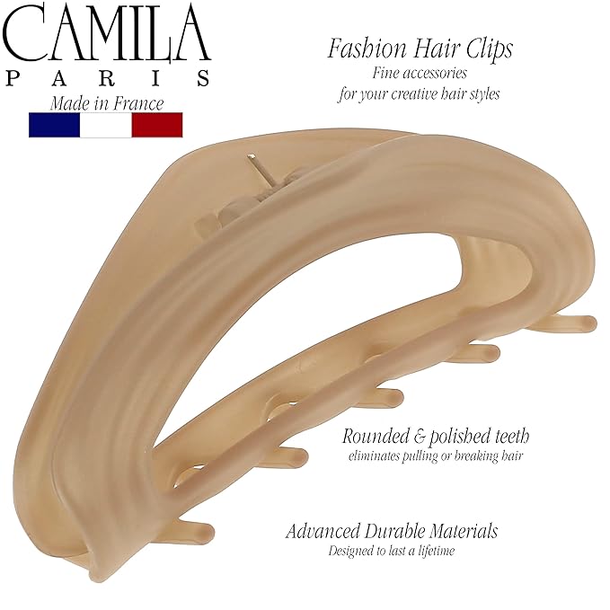 Camila Paris CP3528 French Hair Clips for Women, 3" Beige, Medium Claw Clip Strong Hold All Day, No Damage No Slip Claw Clips for Thick Curly Wavy Fine Straight Hair, Jaw Clip Made in France