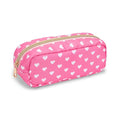 Small Pencil Case Makeup Bag for Purse, Cute Pencil Pouch Preppy Nylon Makeup Brush Bag with Zipper, Girls Portable Stationery Storage Case Small Pen Bag for Office School College(Slim-Pink Heart)