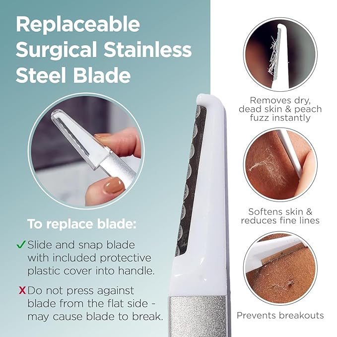 StackedSkincare Professional-Grade Dermaplaning Tool – Precision Exfoliation, Removes Peach Fuzz & Dead Skin, Aluminum Handle, Refillable Blades
