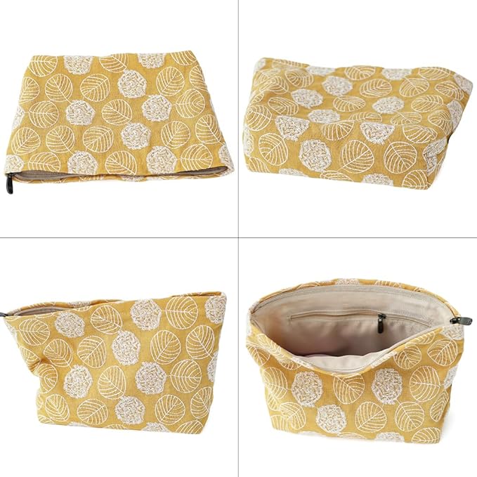 BBORGDC Floral Cotton Embroidered Makeup Bag - Large Capacity Travel Cosmetic Pouch & Toiletry Organizer with Zipper, Perfect for Daily Use, Makeup Storage, or Gift Ideas