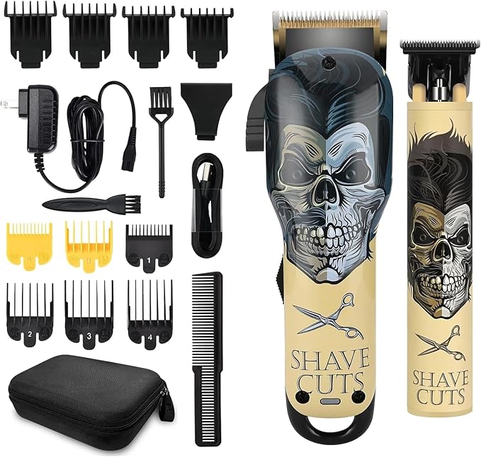 Professional Hair Clippers for Men, Professional Barber Clippers and Trimmer Set, Cordless Skull Hair Clipper Grooming Kit Gift for Men Women Kids -dark golden