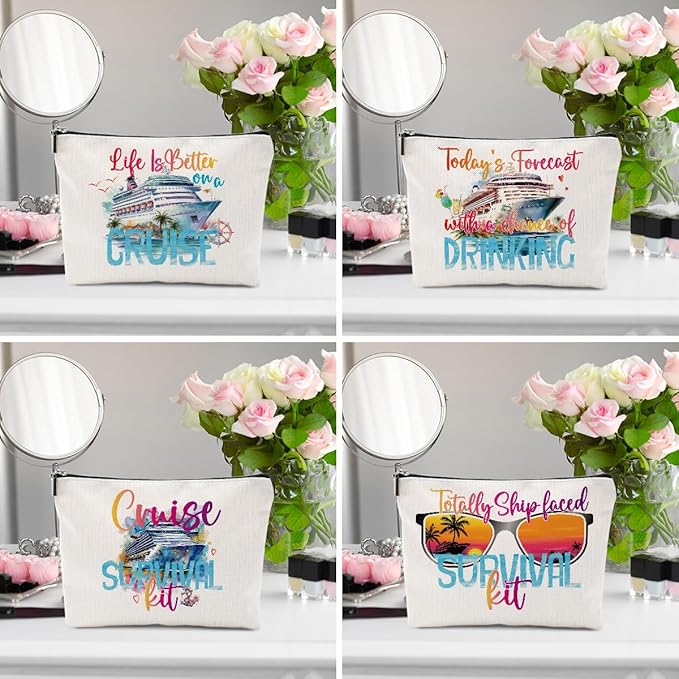 4 PCs Cruise Vacation Cosmetic Bag Girls Trip Gifts Favors, Cruise Gifts
