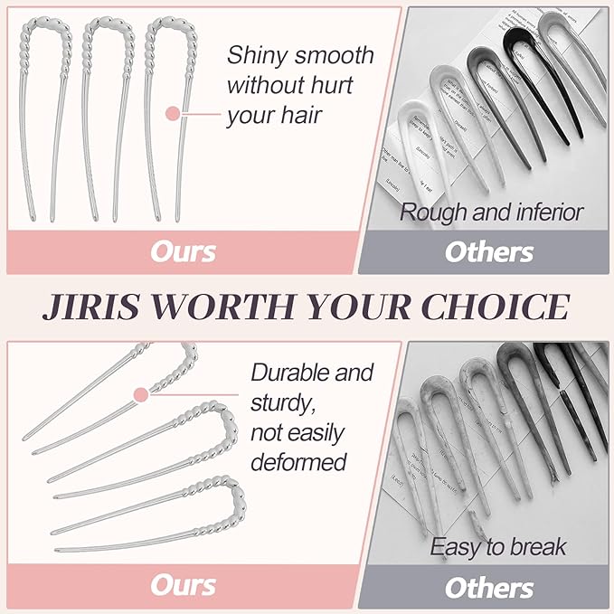 JIRIS 2PCS 5.5Inch French Hair Pins Large U-Shaped Pins for Women and Girls Fashion Metal Hair Pin French Twist Hair Pins for Buns, Updos,Stylish and Functional(set4-silver)