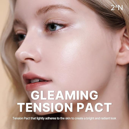 2aN Gleaming Tension Cushion Foundation Pact #25 Sand Beige, Korean Cushion Foundation Makeup, Lightweight & Buildable Coverage with Ceramides and Centella Asiatica (0.45 oz)