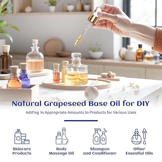 HIQILI Organic Grapeseed Oil Cold Pressed for Skin, Hair & Skin Care